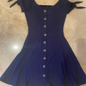 Blue Button Down A-Line Dress w/ Tie Sleeves